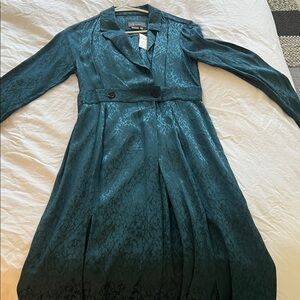 Anthropologie Teal Jacquard Long Sleeve Dress